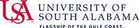 USA Red and Blue Logo with the words University of South Alabama and Flagship of the Gulf Coast to right of logo